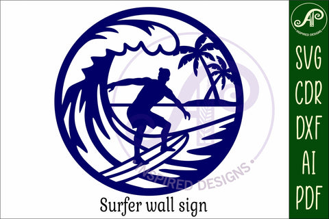 Surfer male wall sign, SVG file. vector sign SVG APInspireddesigns 