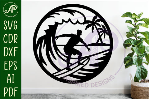Surfer male wall sign, SVG file. vector sign SVG APInspireddesigns 