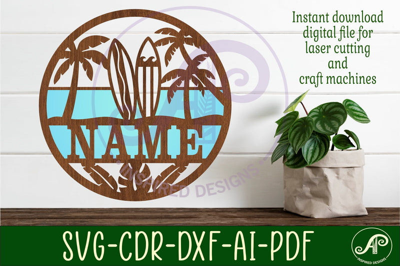 Surfers beach Name sign svg laser cut template SVG APInspireddesigns 