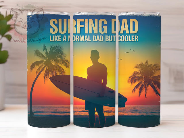 Surfing Dad Design 20oz Tumbler, Surfing Dad Phrase, Cool Dad Illustration, Sublimation Tumbler Wrap, 20oz Tumbler, Fun Summer Gift, Tropical Coastal Style Sublimation Lara' s Designs 