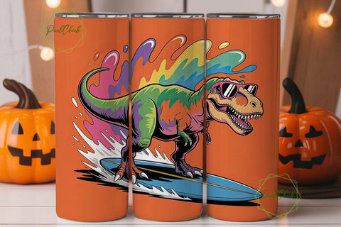 Surfing Dinosaur 20oz Tumbler Wrap Sublimation PixelChick 
