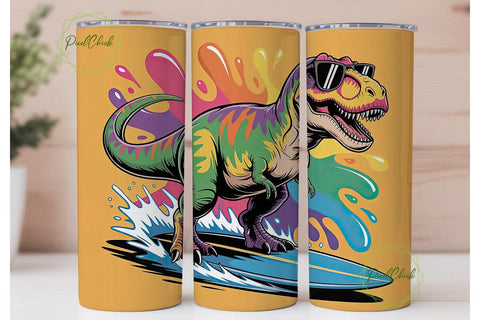 Surfing Dinosaur 20oz Tumbler Wrap Sublimation PixelChick 
