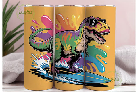 Surfing Dinosaur 20oz Tumbler Wrap Sublimation PixelChick 
