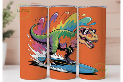 Surfing Dinosaur 20oz Tumbler Wrap Sublimation PixelChick 