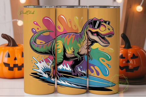 Surfing Dinosaur 20oz Tumbler Wrap Sublimation PixelChick 
