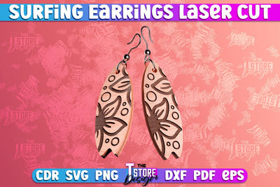 Surfing Earrings Laser Cut | Accessories Laser Cut Design | CNC Files SVG The T Store Design 