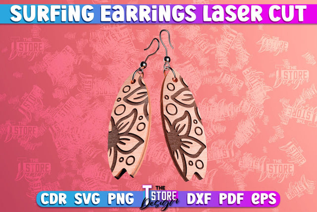Surfing Earrings Laser Cut | Accessories Laser Cut Design | CNC Files SVG The T Store Design 