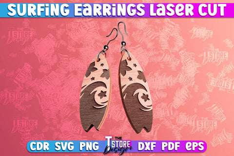 Surfing Earrings Laser Cut | Accessories Laser Cut Design | CNC Files SVG The T Store Design 
