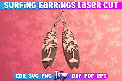 Surfing Earrings Laser Cut | Accessories Laser Cut Design | CNC Files SVG The T Store Design 
