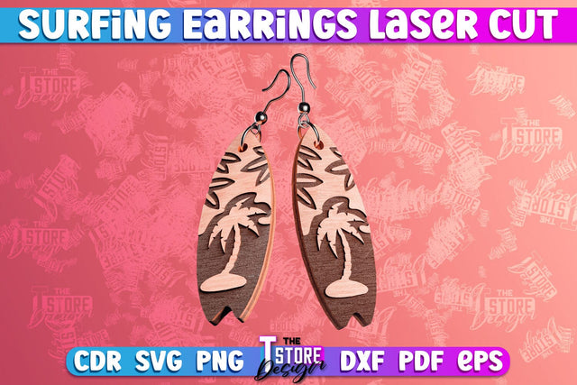Surfing Earrings Laser Cut | Accessories Laser Cut Design | CNC Files SVG The T Store Design 