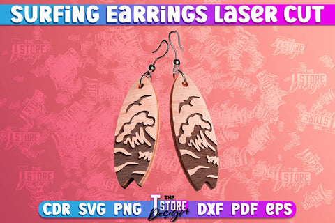 Surfing Earrings Laser Cut | Accessories Laser Cut Design | CNC Files SVG The T Store Design 