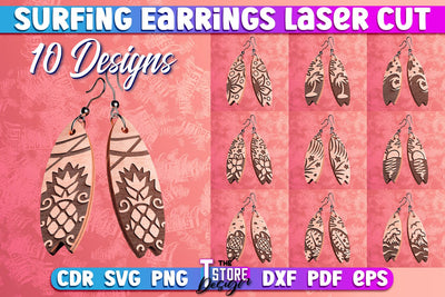 Surfing Earrings Laser Cut | Accessories Laser Cut Design | CNC Files SVG The T Store Design 