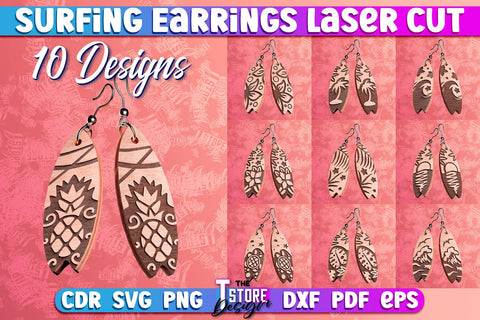 Surfing Earrings Laser Cut | Accessories Laser Cut Design | CNC Files SVG The T Store Design 