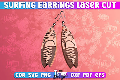 Surfing Earrings Laser Cut | Accessories Laser Cut Design | CNC Files SVG The T Store Design 
