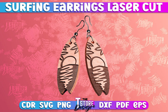 Surfing Earrings Laser Cut | Accessories Laser Cut Design | CNC Files SVG The T Store Design 