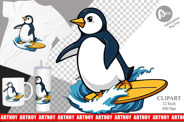 Surfing Penguin Clipart Sublimation artnoy 