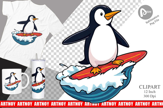Surfing Penguin Clipart Sublimation artnoy 