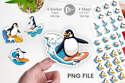 Surfing Penguin Sticker Sublimation artnoy 