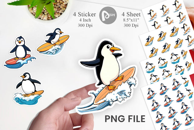 Surfing Penguin Sticker Sublimation artnoy 