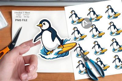 Surfing Penguin Sticker Sublimation artnoy 