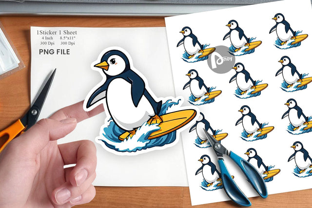 Surfing Penguin Sticker Sublimation artnoy 
