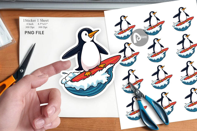 Surfing Penguin Sticker Sublimation artnoy 