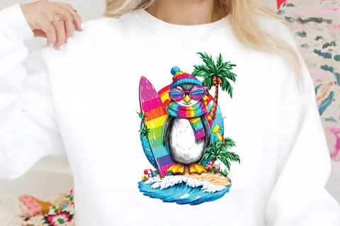 Surfing Penguin Summer PNG. Sublimation SVGArt 