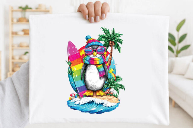 Surfing Penguin Summer PNG. Sublimation SVGArt 
