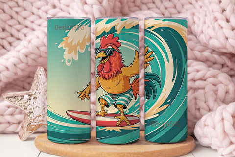 Surfing Rooster 20oz Tumbler Wrap Sublimation DesignSVG 