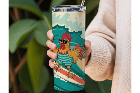 Surfing Rooster 20oz Tumbler Wrap Sublimation DesignSVG 