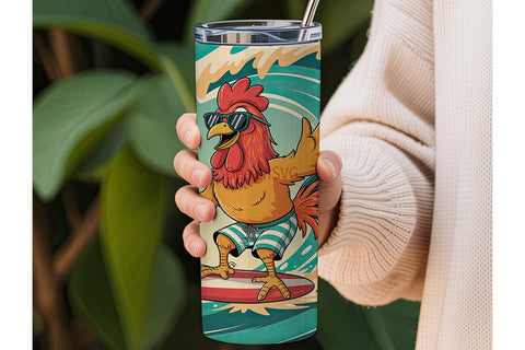Surfing Rooster 20oz Tumbler Wrap Sublimation DesignSVG 