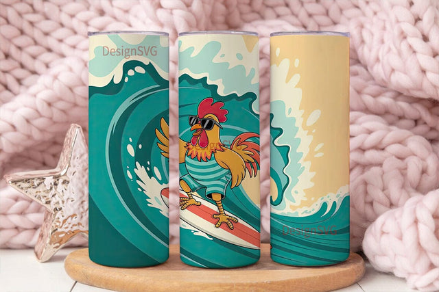Surfing Rooster 20oz Tumbler Wrap Sublimation DesignSVG 