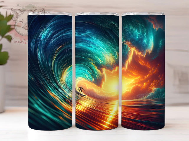Surfing Wave Coastal Beach Tumbler, Ocean Wrap, 20Oz Tumbler, Sublimation Design, Beach Vibes, Surfer Life, Coastal Style Sublimation Lara' s Designs 