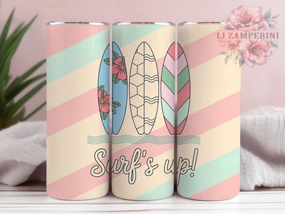 Surf’s Up Beach 20oz Tumbler, Surf's Up Quote, Surfboard Illustration, Sublimation Tumbler Wrap, 20oz Tumbler, Coastal Summer Gift, Bright Ocean Style Sublimation Li Zamperini 
