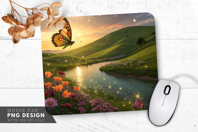 Surreal Butterfly Bliss Mouse Pad PNG Design Sublimation Regulrcrative 