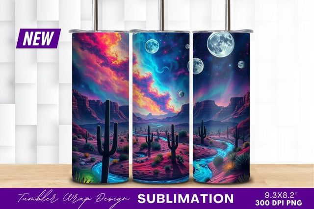 Surreal Desert Landscape With Moon And Cacti Sublimation Regulrcrative 