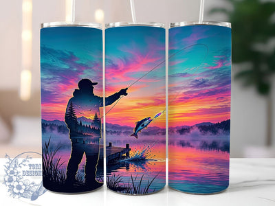 Surreal Fisherman Sunset 20oz Tumbler, Surreal Sunset, Fisherman Design, Dreamlike Art, Ocean Theme, Rustic Charm, 20oz Wrap, Sublimation Tumbler Sublimation ToriDesigns 