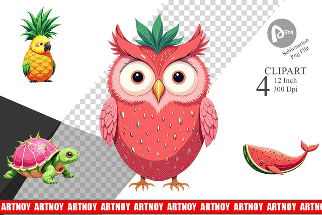 Surreal Fruit Animals Clipart Sublimation artnoy 