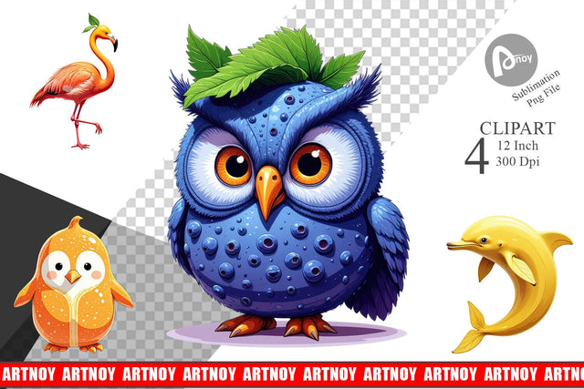 Surreal Fruit Animals Clipart Sublimation artnoy 