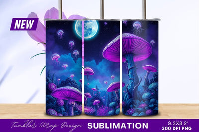 Surreal Mushroom Landscape With Jellyfish And Moon Sublimation Regulrcrative 