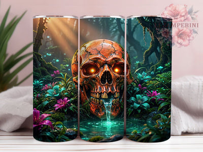 Surreal Skull Forest 20oz Tumbler, Skull Motif, Surreal Art Design, Forest Theme, Gothic Accent, Dark Charm, Sublimation Wrap, 20oz Tumbler Sublimation Li Zamperini 