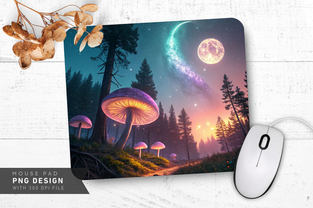 Surreal Starry Mushrooms Mousepad Sublimation Regulrcrative 