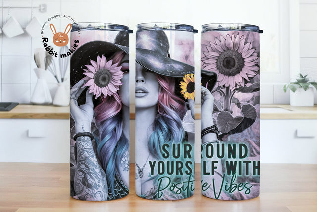 Surround Yourself With Positive Vibes 20oz Skinny Tumbler Sublimation Designs Sublimation Rabbitmakies 