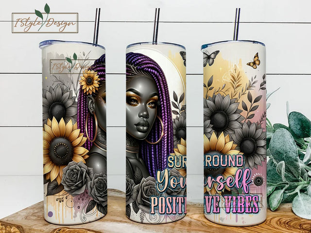 Surround Yourself With Positive Vibes 20oz Tumbler Template, Daily Affirmation 20oz Skinny Tumbler wrap png Sublimation iStyleDesign 