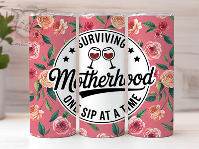 Surviving Motherhood 20oz Tumbler, Sarcastic Mom Gift, Pink Tumbler Wrap, Sublimation Design, 20oz Tumbler, Funny Parenting Humor, Mom Life Chaos Sublimation Lara' s Designs 