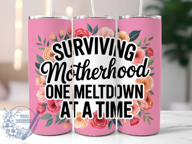 Surviving Motherhood 20oz Tumbler, Sarcastic Mom Gift, Pink Tumbler Wrap, Sublimation Design, 20oz Tumbler, Funny Parenting Humor, Mom Life Chaos Sublimation ToriDesigns 