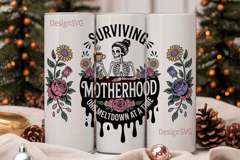Surviving Motherhood Tumbler Wrap Sublimation DesignSVG 