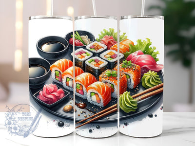 Sushi Plate 20oz Skinny Tumbler Sublimation Design, Sushi Lover Tumbler Png, Straight & Tapered Tumbler Wrap, Instant Digital Download Sublimation ToriDesigns 