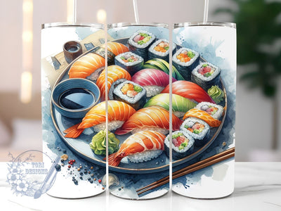 Sushi Plate 20oz Skinny Tumbler Sublimation Design, Sushi Lover Tumbler Png, Straight & Tapered Tumbler Wrap, Instant Digital Download Sublimation ToriDesigns 