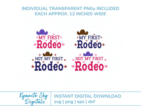 SVG Bundle First and Not My First Rodeo western quotes with stars, hearts, cowboy hat SVG Kyanite Sky Digitals 